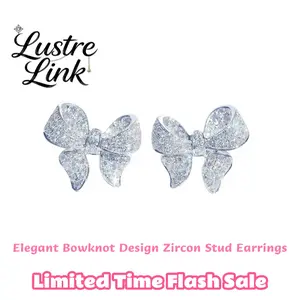 Women's Elegant Bowknot Design Zircon Stud Earrings, 1 Pair | Exquisite Trendy Fashion Jewelry Perfect for Daily Wear & Party Decoration