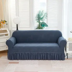 Plush Fabric Stretch Sofa Cover, Couch Cover, Elastic One-Piece Slipcover with Skirt Design, Anti-Slip Dustproof Protector for Living Room & Office Use