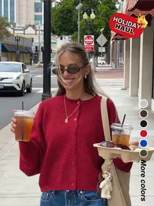 Women's Casual Fitted Sweater Jacket, Knitwear, Plain Knit Outerwear for Fall & Winter, Comfortable Moderate Fabric, Stylish Commute Wear