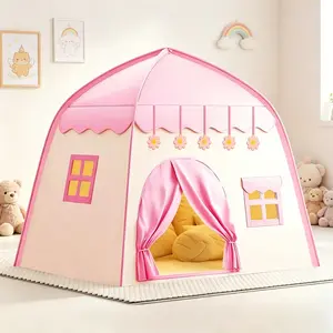 Kids' Party Play Tent | Pink Princess Castle w/ Flower Design | Secret Base w/ Storage Bag | Holiday Party Decor & Gift | No Accessories