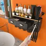 iHave Durable Modern Glossy ABS Plastic Toothbrush and Toothpaste Holder Set - Press-on Wall-Mount, 4 Magnetic Cups, 1 Tray, 1 Storage Compartment, 2 Drawers, Dust-Proof Bathroom Organizer Accessories