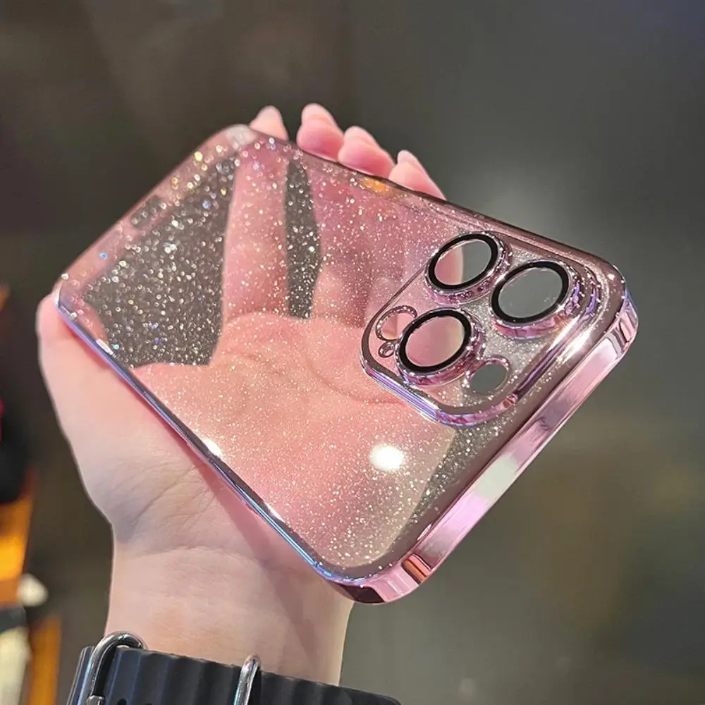 Glitter Star-shaped Phone Case with Lens Film, 1 Count Clear Fashion Phone Protective Case, Shockproof Anti-fall Phone Cover for iPhone 15 12 13 14 Pl