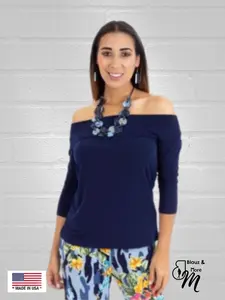 Blauz & More Off Shoulder Top with 3/4 Sleeves T495 - Casual Polyester Blend Shirts for Office Parties Clubbing Dating Womenswear Everyday Blouse