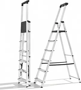 5 & 6 Step Aluminum Folding Ladder, 330 lbs Heavy-Duty Anti-Slip Wide Pedal Step Stool with Handrails & Tool Tray, Lightweight Safe Household Ladder for Kitchen, Garage, Outdoor & Home Maintenance