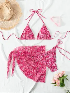 Women's New European Style Set, Fashion Swimsuit for Beach and Pool, Comfortable Fit, Summer Fun with Beach Skirt, Patchwork Bikini Sets, Swim Top Set, Bikinis Set