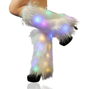 LED Light Up Fur Leg Warmers for Women Girls Neon Rave Fluffy 80s Sexy Dance Light Up Leggings for EDM Christmas Unicorn Costume Light Up Clothing Accessories