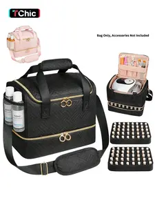 Nail Polish Organizer Bag Holds 80 Bottles (15ml/0.5fl.oz)& Nail Lamp, Soft Velvet Nail Kit Storage Carrying Case with Shoulder Strap, Double Layer Nail Supplies Organizer Handbag Women, Makeup Storage Bag