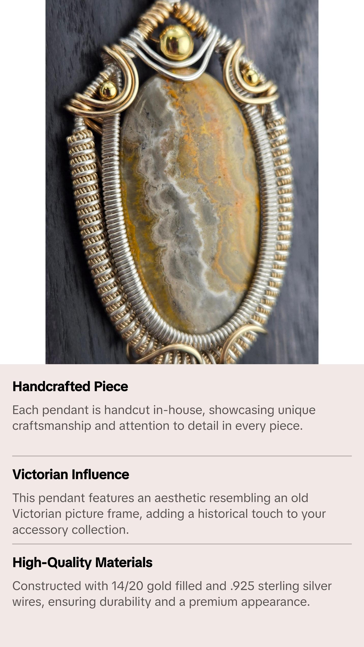 Handcut Bumblebee Jasper Pendant in 14/20 and .925