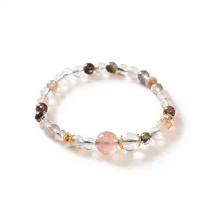 Natural Green Phantom Quartz & Strawberry Quartz Beaded Bracelet, Genuine Crystal Jewelry for Women, Unique Gift for Her