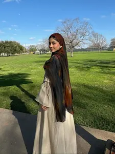 Women's Elegant Gradient Batik Hijab Scarf, Breathable Beach Long Shawl, Muslim Fashion Daily Wear, Modest Plain Pattern