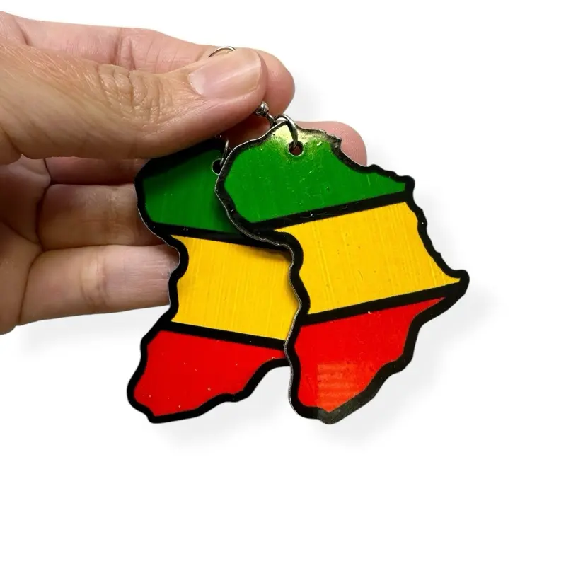 Africa-Shaped Rasta Earrings - Lightweight Handmade Statement Jewelry with Colorful Design and Unique Shape