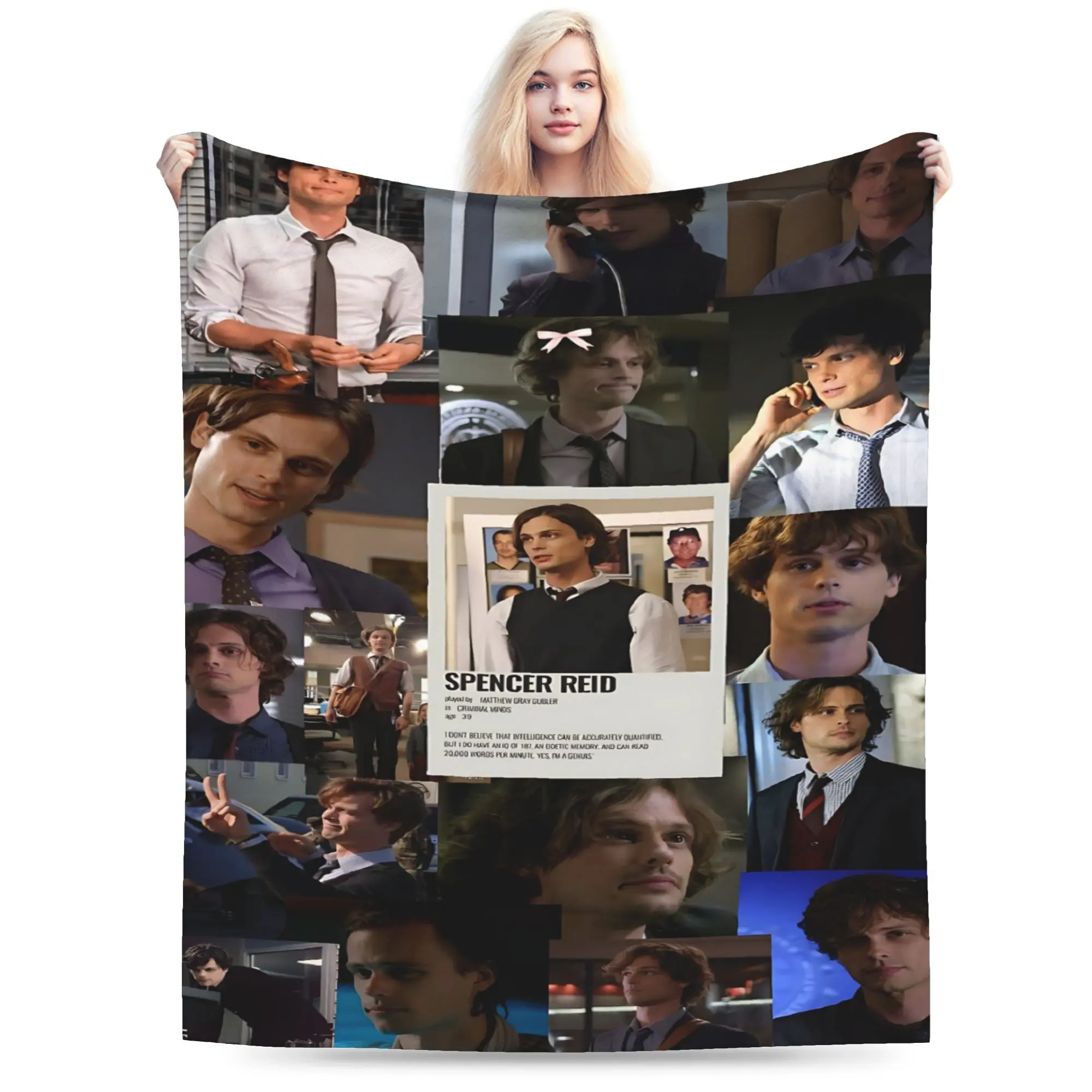 Criminal Minds Spencer Reid Themed Polyester Blanket - Classic Icon Print Soft Flannel Tufted Weave Bedspread, Multi-Resistant, Durable, Breathable, Cooling All-Seasons Machine-Washable Textile for Sofa, Bed (TV Series Merchandise), Wrinkle Resistant, Fad