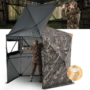 【Summervibes】VEVOR Hunting Blind,  6-7 Person, 288 Degree 5 Side See-Through Ground Blinds with Carrying Bag, Portable Camouflage Tent, Durable Concealed Shelter with Silent Zipper Door and Window, for Turkey Deer