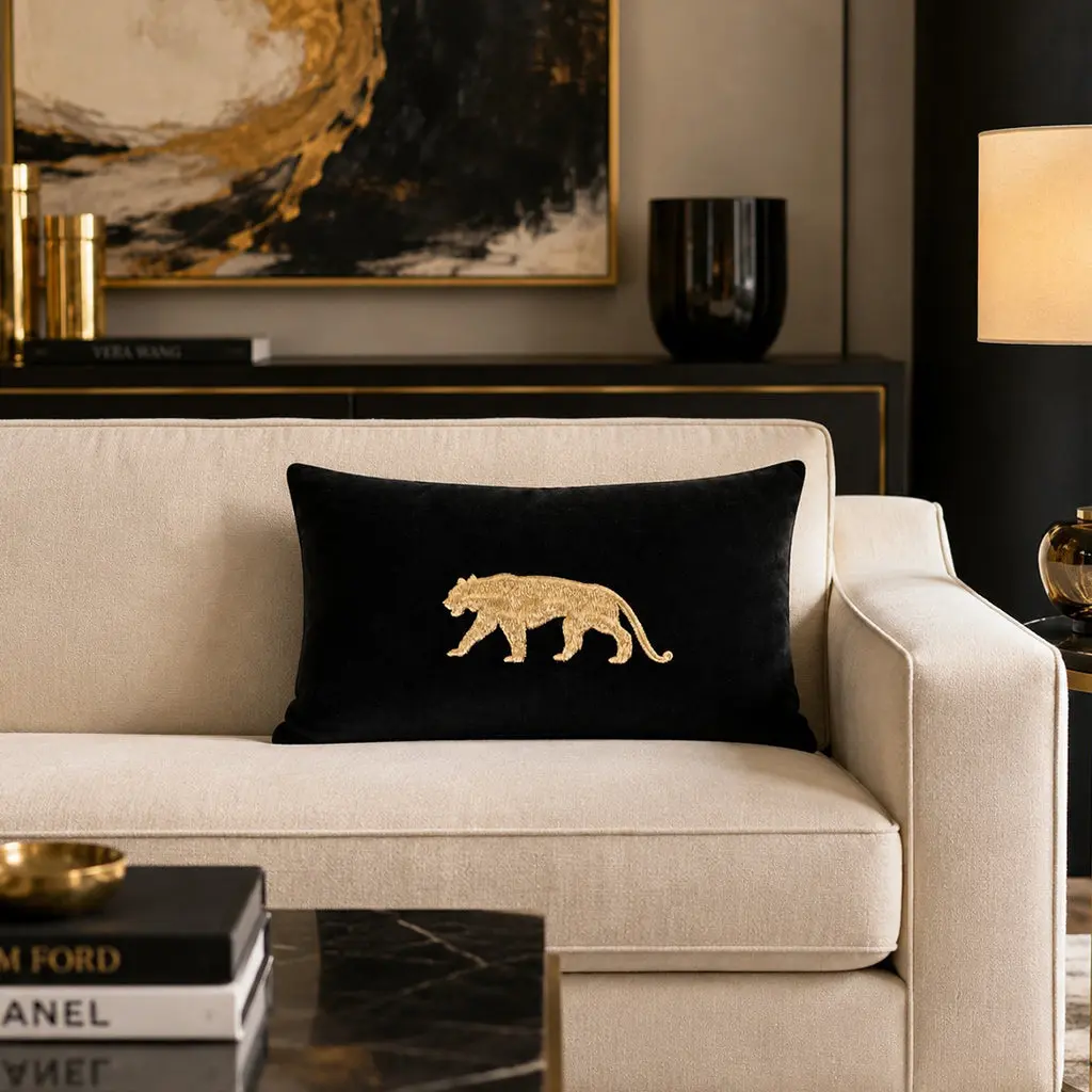 Rica Black And Gold Velvet Pillow
