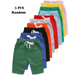 (New)Randomly Send 5pcs of Boys' Shorts, 2025 Summer New Shorts, Boys' Shorts, Summer New Five-Part Pants, Middle Pants, Summer Beach Pants, Clothing, Boys And Girls Five-Part Pants, Summer Pants, Korean Version Solid Color Shorts, for Outdoor