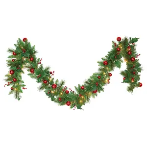SW 10"x9' garland with red balls/berries