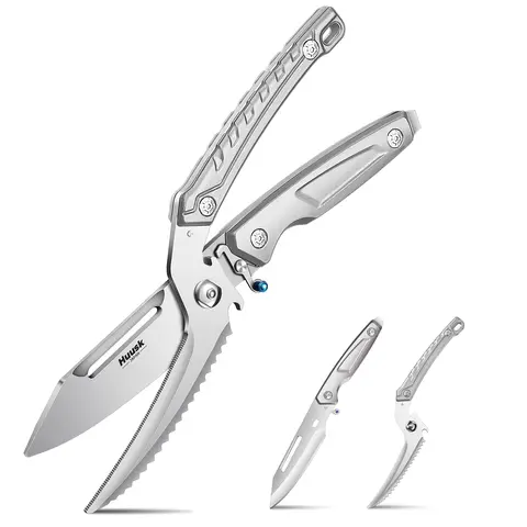 Huusk Kitchen Scissors - Durable Stainless Steel Heavy-Duty Poultry Shears, Sharp Blade, Ergonomic Handles, Detachable Parts, Built-In Peeler, Hook Hole, Safety Buckle Clip, Spring-Load Rebound, Bone & Meat Slicing, Shell & Bottle Opener, Holiday Gift