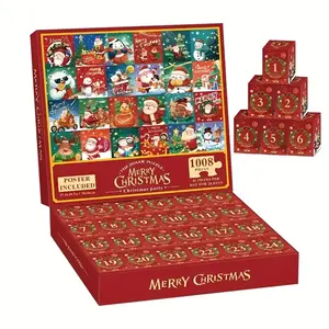 Christmas Countdown Mystery Gift Box Puzzle Game, 1008 Pieces, 24 Different Cartoon Patterns Including Santa, Daily Surprises, Home Decor Party Toy, Perfect Christmas Gift