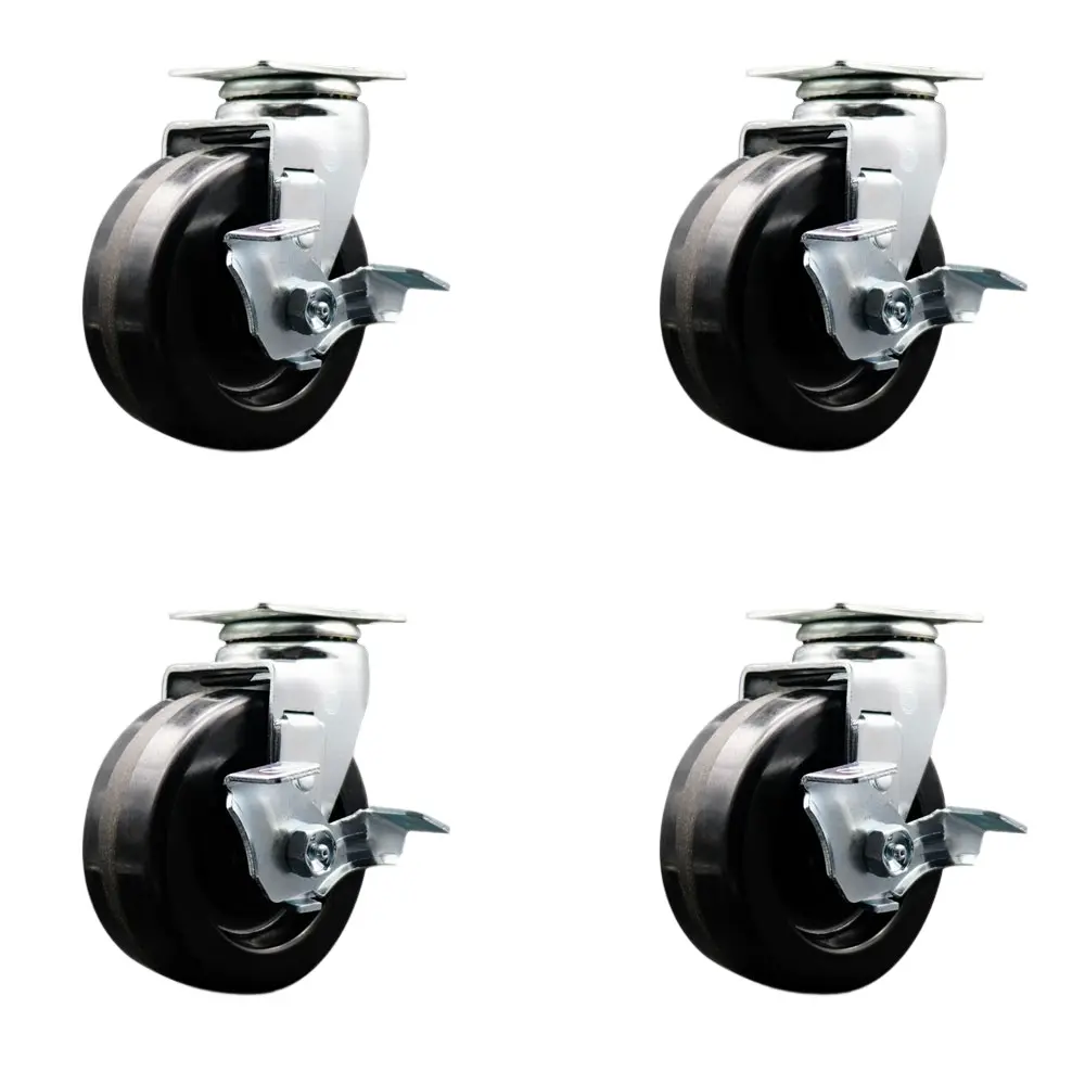Service Caster TOOL-SCC-20S520-PHR-TLB-4 Tool Box Caster Wheel Set - 5 in. Flat Free, Easy Rolling Phenolic Wheels - Industrial Grade - 4 Swivel Casters with Top Lock Brakes