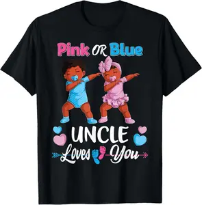 100%cotton Pink Or Blue Uncle Loves You Black Baby Gender Reveal Party T-Shirt