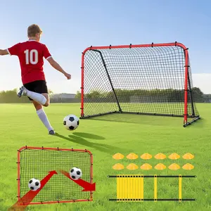 6 x 4 FT Soccer Goal for Backyard, 2-in-1 Metal Soccer Goal with Adjustable Rebounder Net, Heavy-Duty Steel Frame, Includes Agility Ladder & Cones, Soccer  Equipment for  Teens