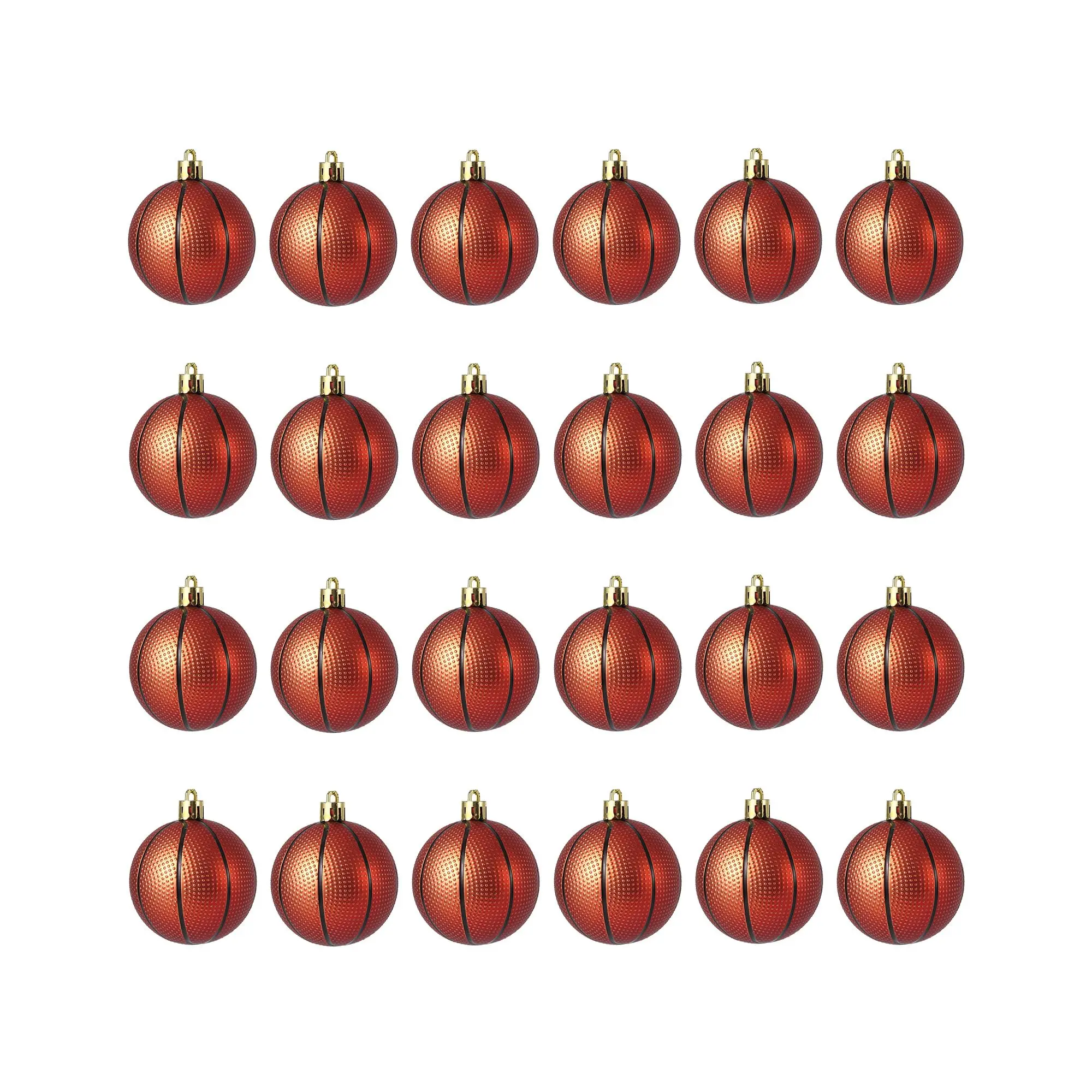 24PCS Lightweight Basketball-Shape Christmas Ball Ornaments Set - Reusable Corded Glitter Hanging Decorations, Basketball & Baseball Sports Theme Xmas Tree Decor, Ideal Party Gift for Holiday Indoor Decor