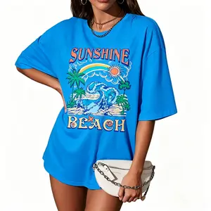 Oversized Hawaiian Shirts,Women Sunshine Beach Tshirt,Hawaii Tropical Tops,Beach Graphic Shirt,Summer Vacation Tee Top,100% Cotton, comfortable, Casual