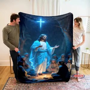 Merciful Jesus Christian God Flannel Art Blanket, Sofa Bed Cover Four Season Soft Fluffy Quilt Blanket Flannel ThrowThanksgiving Father's Day Children's Day holiday gifts for family and children