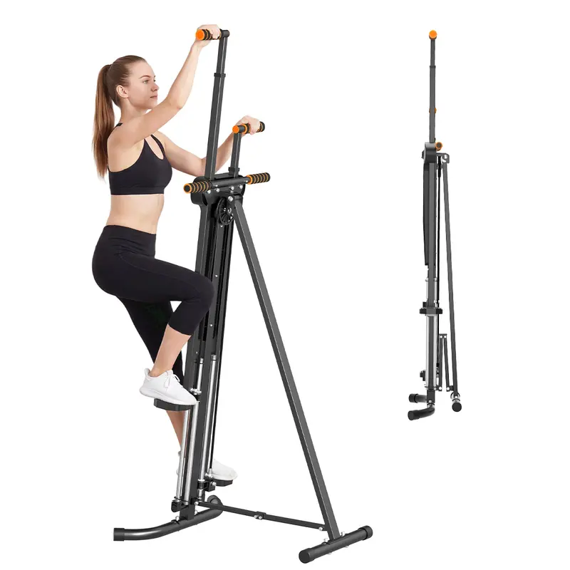RELIFE Folding Vertical Climber - Adjustable Sturdy Unisex Metal Frame Compact Home Gym Gear with 4 Metal Guide Rails, LED Lights, Climbing Rope, Supports 260 lbs for Strength Training