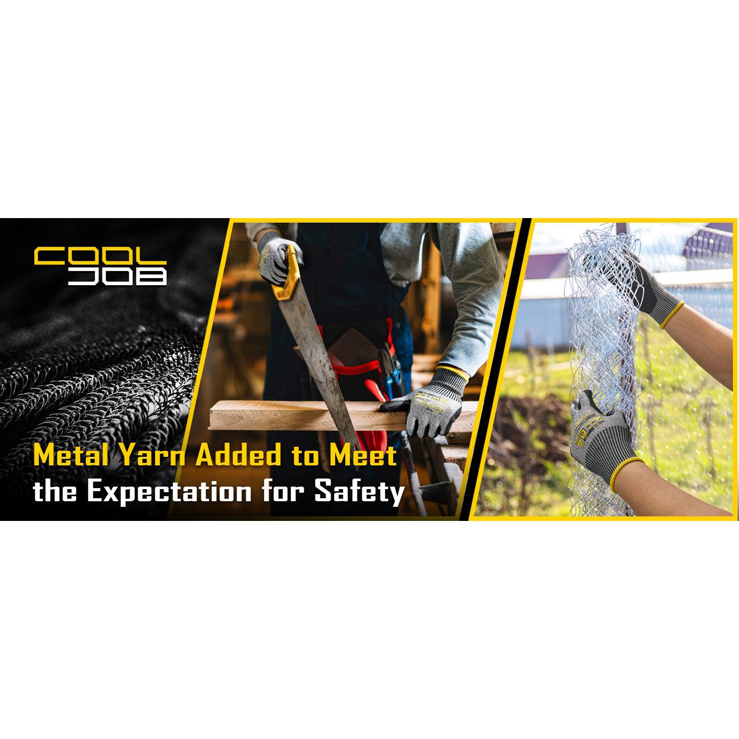 COOLJOB 12/120 Pairs A6 Cut Resistant Safety Work Gloves with Grip, Breathable Lightweight Polyurethane Coated Gloves