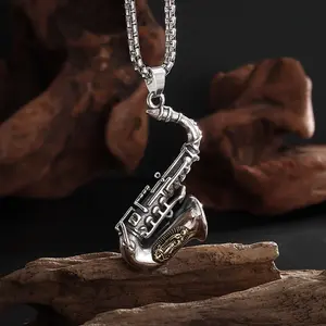 Vintage Saxophone Style Creative Pendant Necklace for Men and Women Punk Rock Street Style