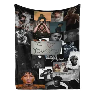 Never Broke Again Collage Flannel Throw Blanket - Hip-Hop YoungBoy Logo, Ultra-Soft Cozy Plush, for Bed Sofa, Rap Fans Gift, Streetwear Aesthetic Decor