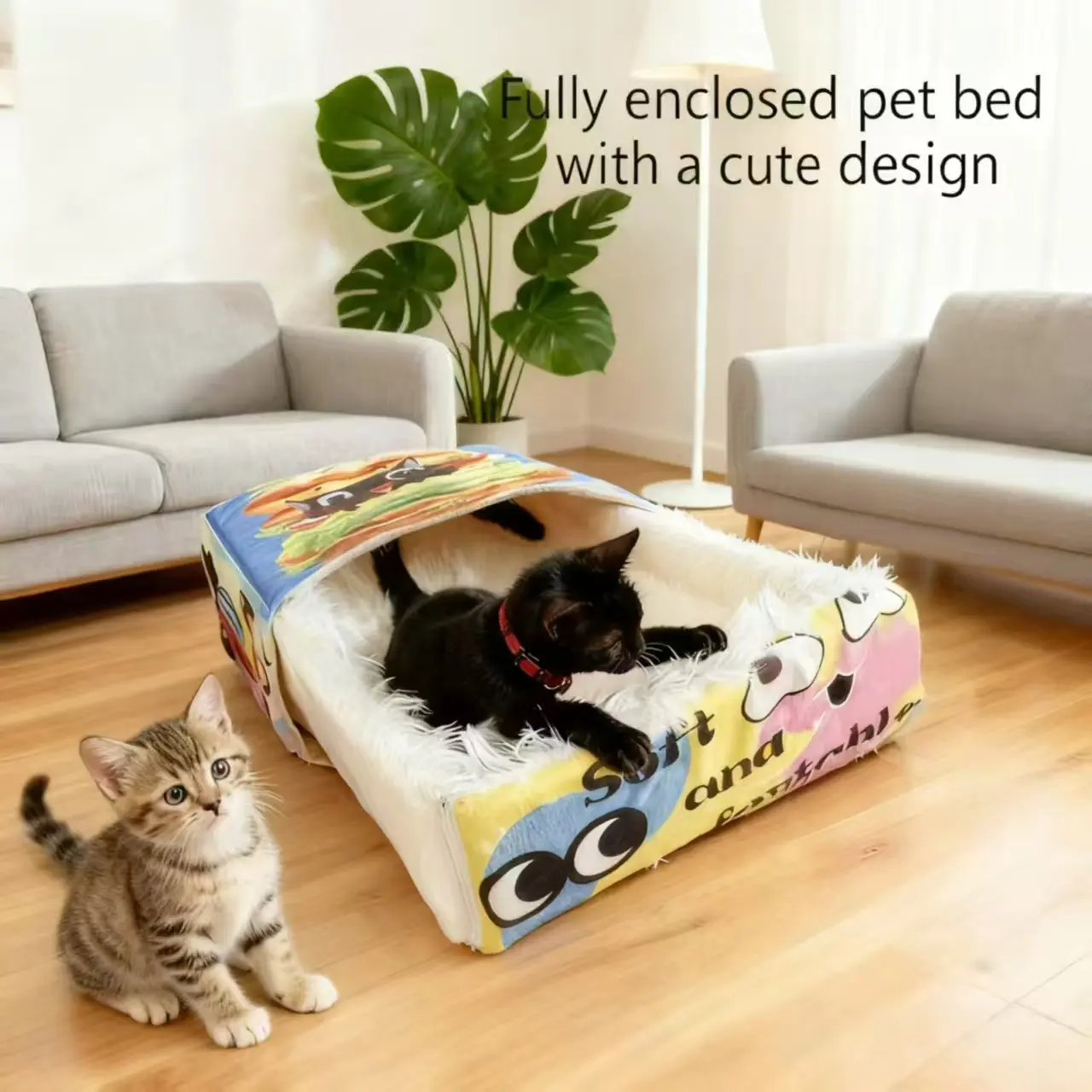 Cute Pet Nest Bed, Suitable for Cats and Small Dogs, Funny Covered Cat Couch, Unique Cat Cave House, Desk Cat Hideaway Enclosed Bed, Accessories for Indoor Kitten Cat Houses Bedding