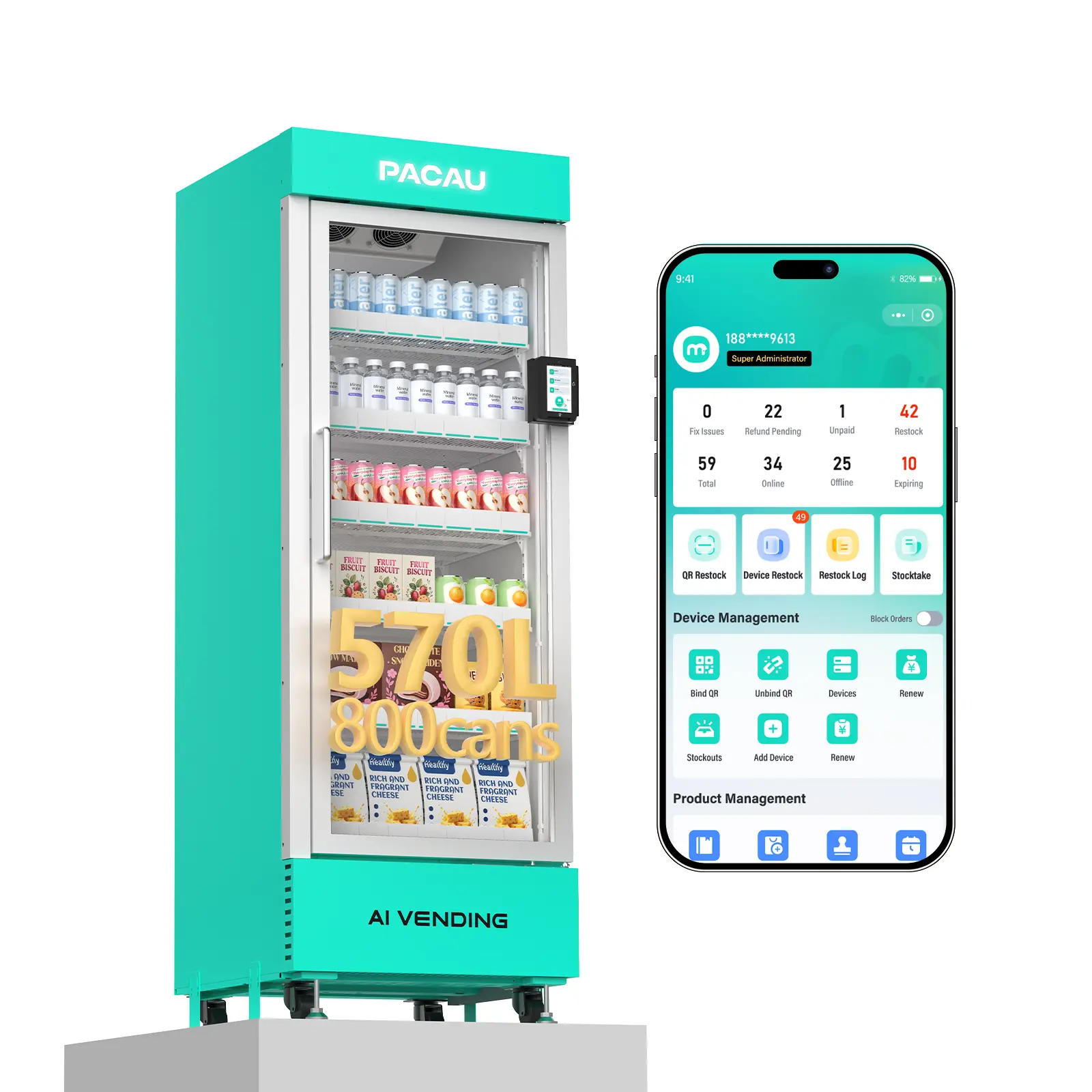 AI Smart Vending Machine , 570L Commercial Refrigerated Vending Machine, Cashless Payment, Remote Inventory Tracking & Restock Alerts for Business，with Card Reader