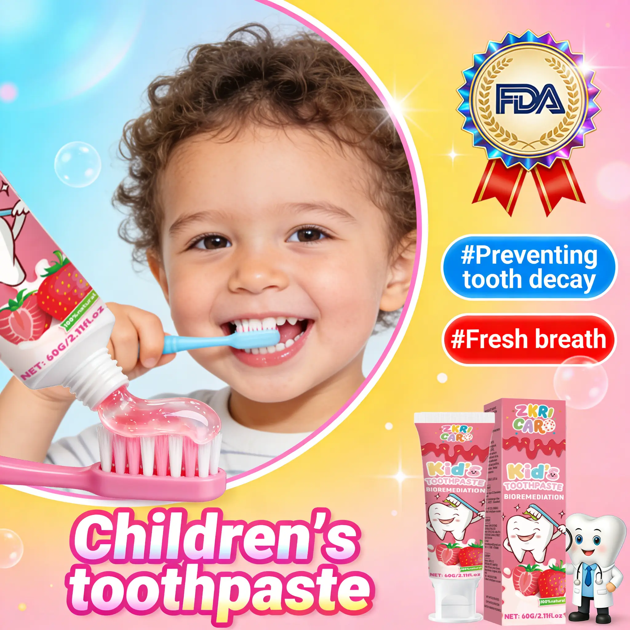 Children's Enamel Guard Toothpaste | Specially Made to Strengthen & Protect Baby Teeth | With Hydrated Silica & Fluoride | Fights Cavities at the Source | Safe Formula, 60g Oral Brush Foam Foaming Gentle Radiant Whitening Toothbrush