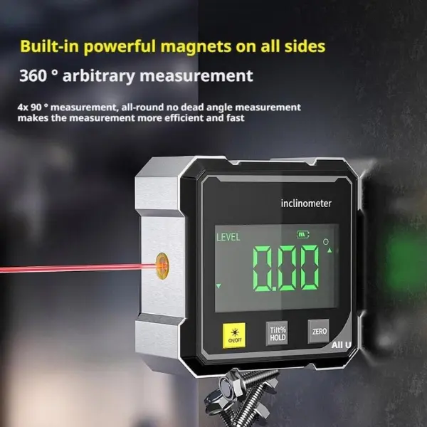 Laser level with magnetic digital protractor, featuring dual laser ...