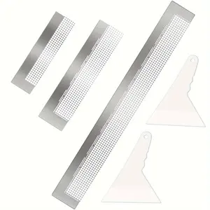5pcs Stainless Steel Adhesive Drawing Ruler Set, 5D Grid Ruler with Fixing Tool, DIY Craft Diamond Painting Kit for Full Drill or Partial Drill, Diamond Art Tools