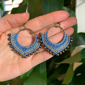 Macrame Earrings Blue & Bronze - Boho Style