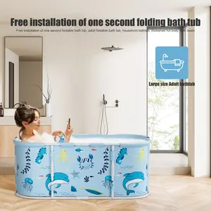 Free Standing Surround Collapsible Bathtub 43" Extra Large Foldable Bathtub with Plastic Frame, Family Spa for Kids & Adults