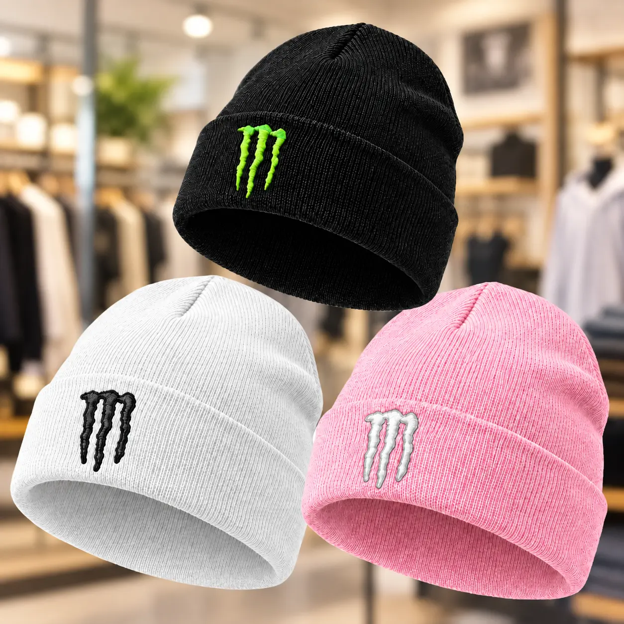 Monster Energy Collectible Knit Beanie - Men's Accessories,Accessories for Adults, Winter Double-Layer Warm Skull Capfor Men and Women with Enhanced Warmth