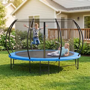 Gaomon-Outdoor Trampoline, 14FT Heavy Duty Family Trampoline, Built with Safety Enclosure Curved Support Poles and Ladder, 1760LBS Load Bearing for Backyard Daily Entertainment