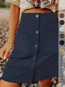 New Women's Vertical Striped Short Skirt, Fit Vintage Button Pocket Casual Elegant Chic Fashion Commuter Date Versatile