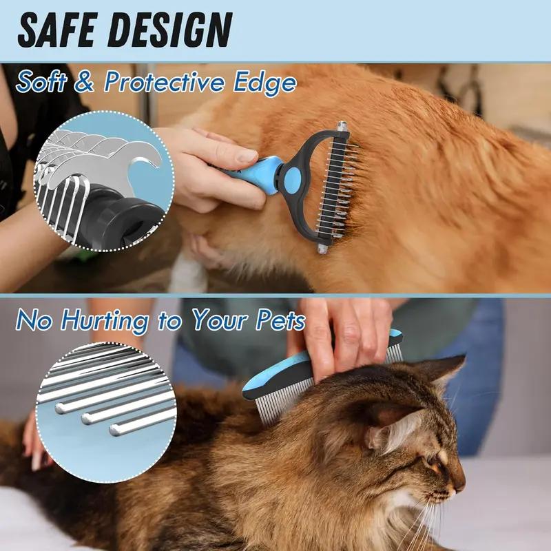 Dog & Cat 2-Piece Deshedding Grooming Accessories Set - Deshedding Tool, Slicker Brush, Double-Sided Pain-Free Comb, 17-Tooth Tool, 6.7"l Ultra-Wide Base Detangler, 3.9"w(2.6" Brush Part), Fur Removal, Universal Fit, Shiny Coat Boost, 17-Tooth Side, Dual