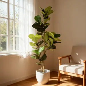 6FT Realistic Real-Touch Faux Fiddle Leaf Fig Tree, Premium Artificial Indoor Floor Plant with Natural Trunk, Nature-Infused Decorative Greenery, No-Maintenance Home Decor for Living Room, Ideal for Pot Display