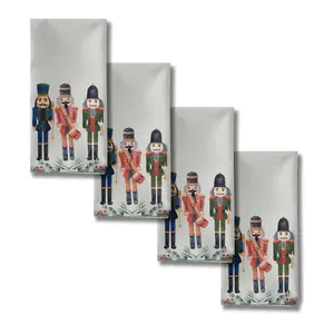 Holiday Nutcracker Cloth Napkin Set of 4 - 20x20 Inches Soft Polyester Festive Green Design Perfect for Christmas Tableware Cutlery Friendly