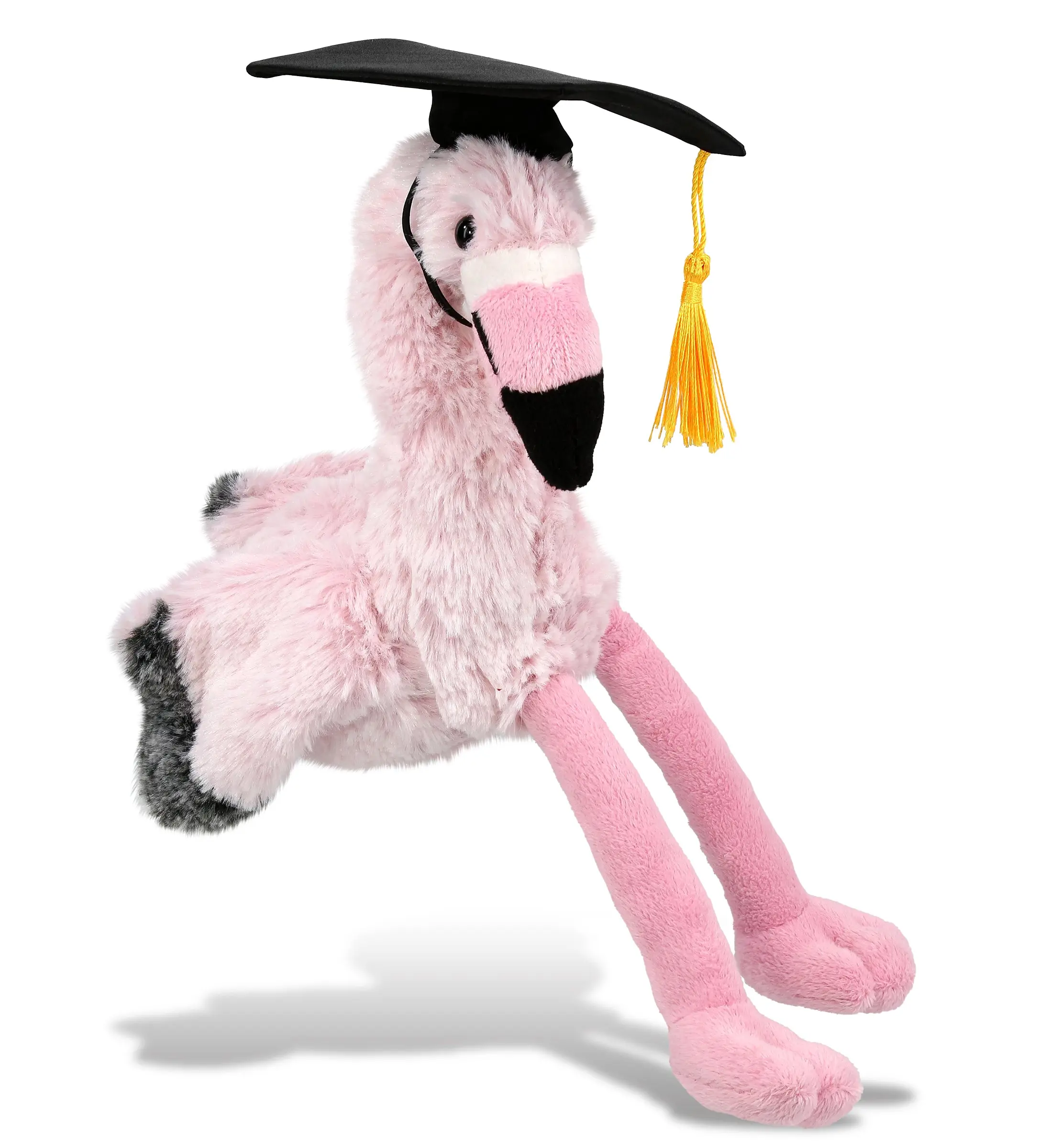 DOLLIBU Unisex Super-Soft Polyester Realistic Design Pink Flamingo Stuffed Wading Bird Plush Toy - 10lx5wx7h in, Removable Black Graduation Cap with Tassel, Ideal for College Graduates, Flamingos, 10Lx5wx7h Inches, Graduation Plush
