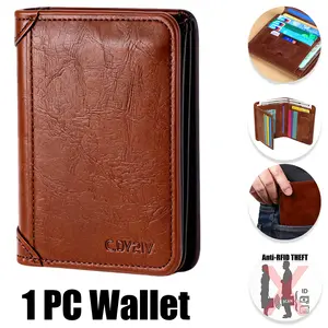 Men's Top Grain Cowhide Leather RFID Blocking Trifold Wallet - Retro Scratchproof Short Multi-Function Holder with 2 ID Windows, 11 Credit Card Slots, Utility Pocket, Durable Valentine's Day Gift, Rfid Blocking Wallet,summervibes
