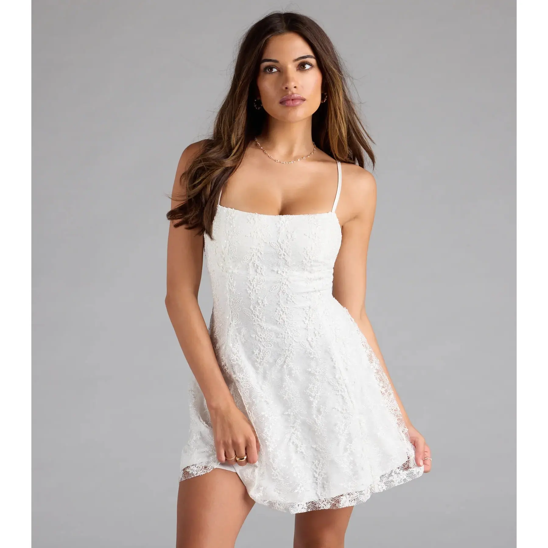 chinese dress ladies Edikted Peeking Lace Mini Dress - White main image 0