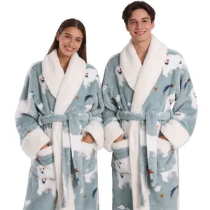 280g Printed Bathrobe Hoodless Couple Style Womenswear Gowns Loungewear Soft Cozy Design 100% Cotton Material for Home Comfort aerie plus  size  girl