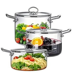 Transparent large-capacity covered glass pot, 1 piece of stainless steel handle cooking utensil, transparent glass pasta pot, sturdy cooking utensil suitable for home kitchens